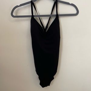 ATHLETA Women’s XS Bodysuit Leotard in Black with Chest and Strap Details